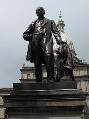 Governor Austin Blair statue, located in front of Michigan's Capitol. Photo ©2014 Look Around You Ventures, LLC.